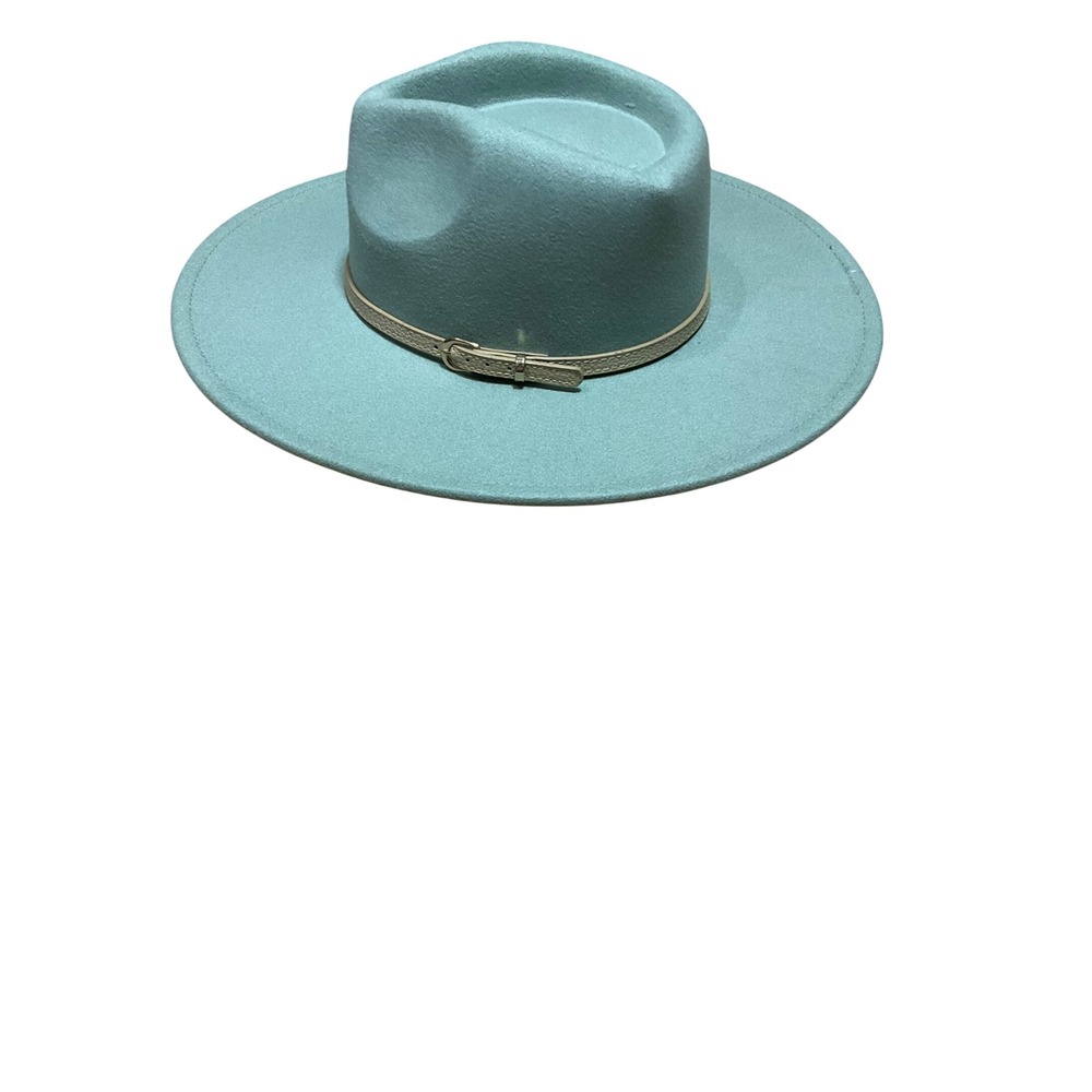 Forever 21 Mint Green Felt Fedora Wide Brim Hat with Buckle Band S/M NEW